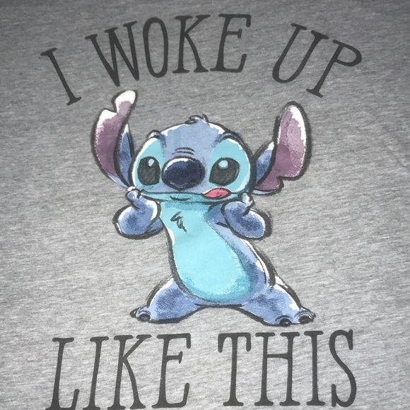 DISNEY STITCH tank top “I Woke Up Like This” racer back style graphic size S - Picture 3 of 6